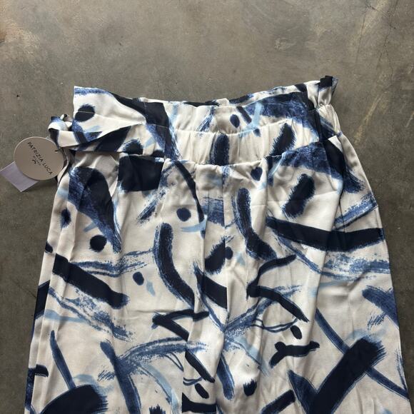 Patrizia Luca Wide Leg Pants Women's S Navy Printed Bold Pattern Elastic Waist - Picture 12 of 13